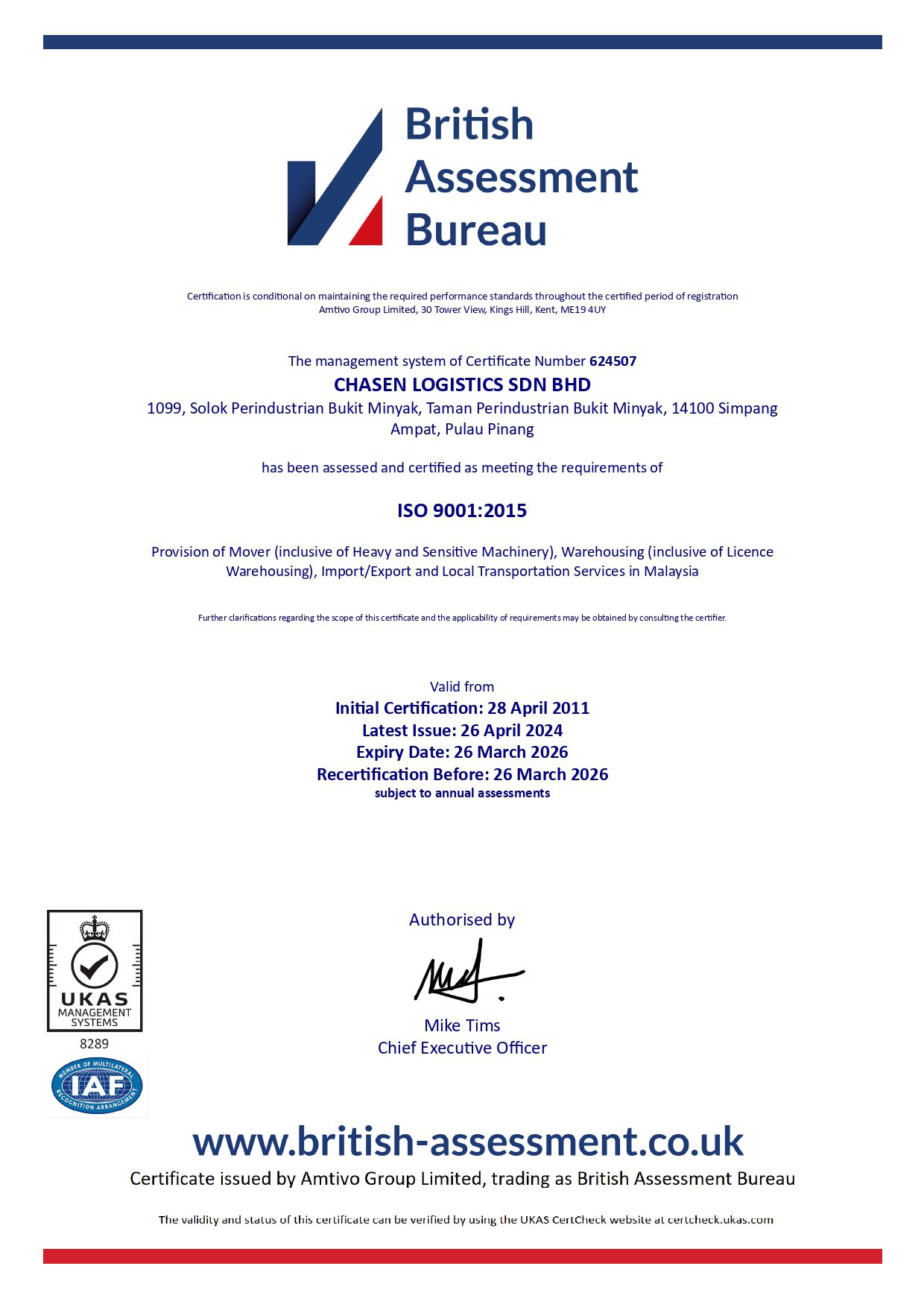 Chasen Logistics Sdn Bhd